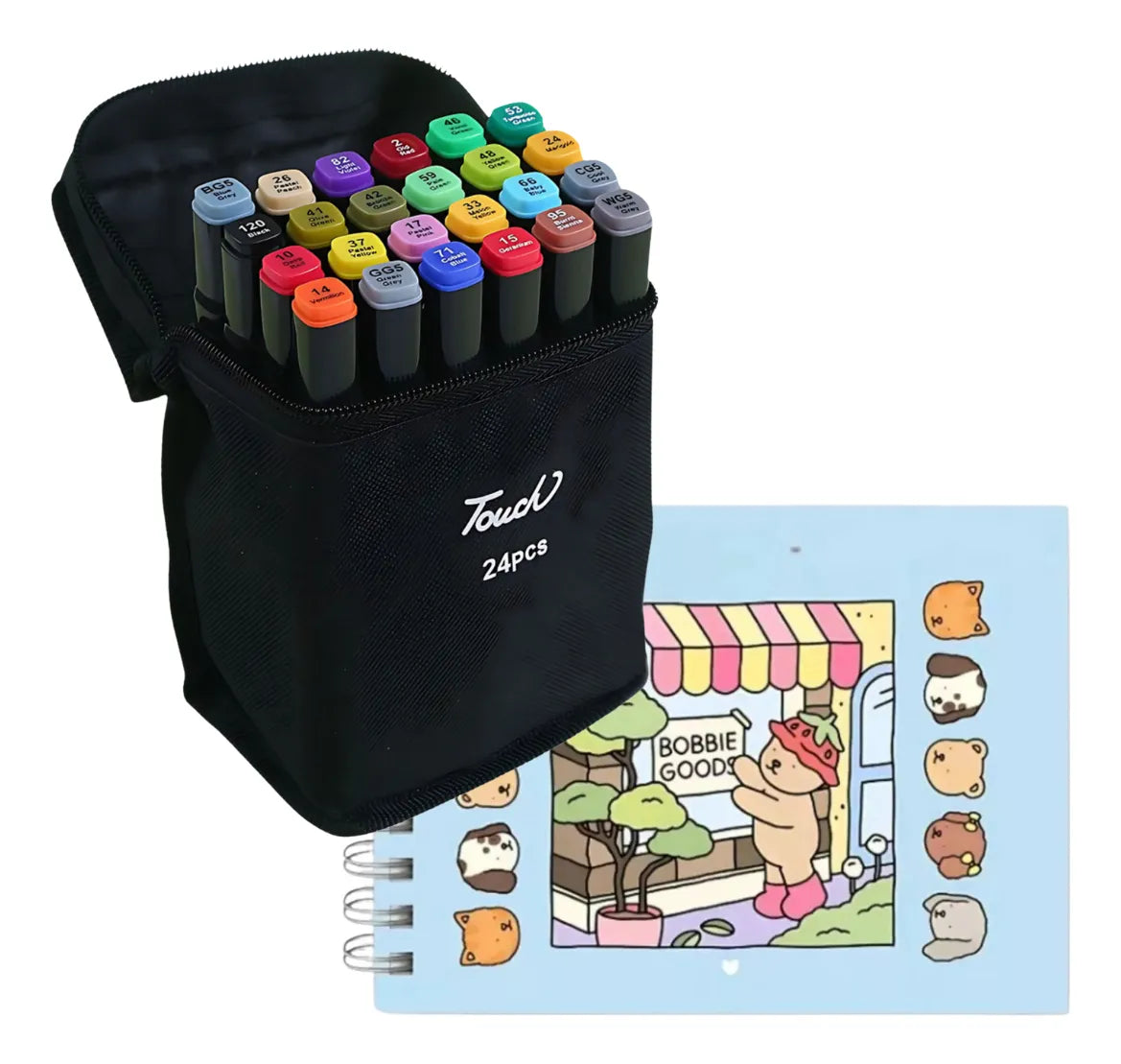 Livro de Colorir Bobbie Goods Capa Dura + Kit 24 Canetinhas Ponta Dupla