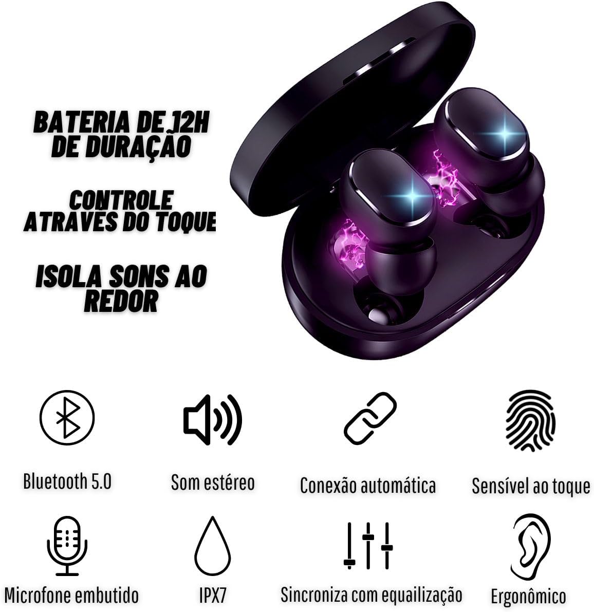 Fones Bluetooth Sem Fio TWS E6S – Som Potente + Estojo Carregador