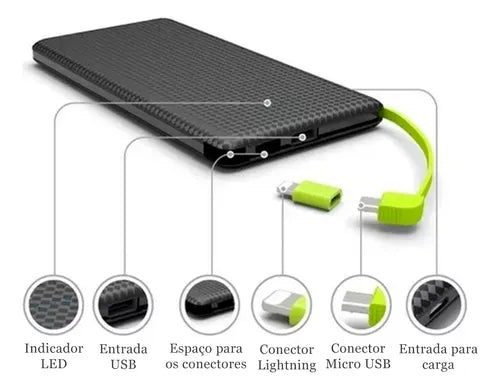 Carregador Portátil com Adaptador iPhone – Compacto e Potente